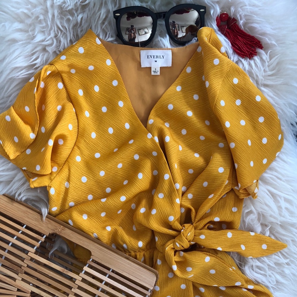 Yellow polka dot romper